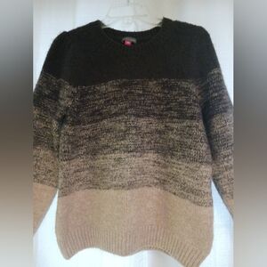 Vince Camuto Brown and Tan Crew Neck Sweater